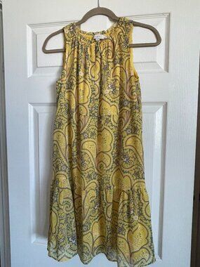Yellow Paisley Summer Dress Sleeveless Flutter Boho Lined Loft Petite Small 2 4